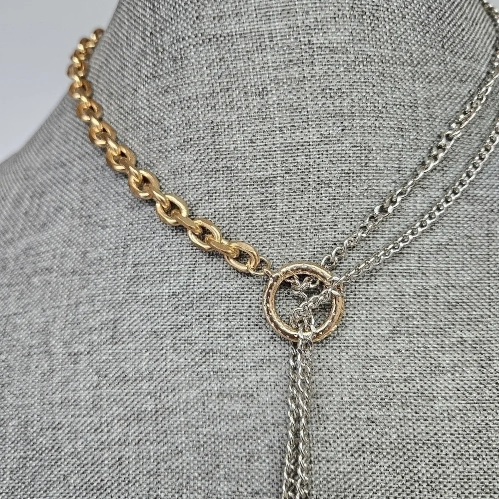 Unique Two-Tone Silver and Gold Lariat Necklace